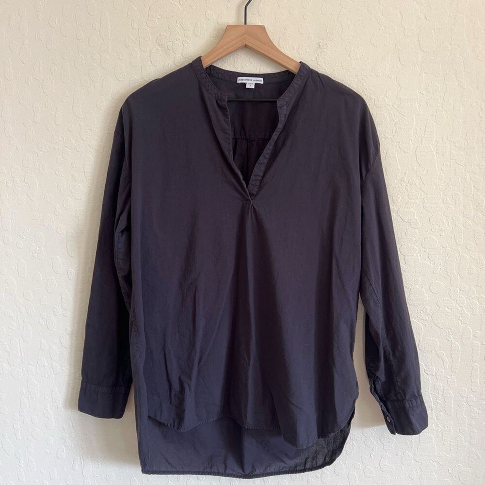 James Perse 100% Cotton Lightweight Popover Tunic Blouse Top 2 Medium Black